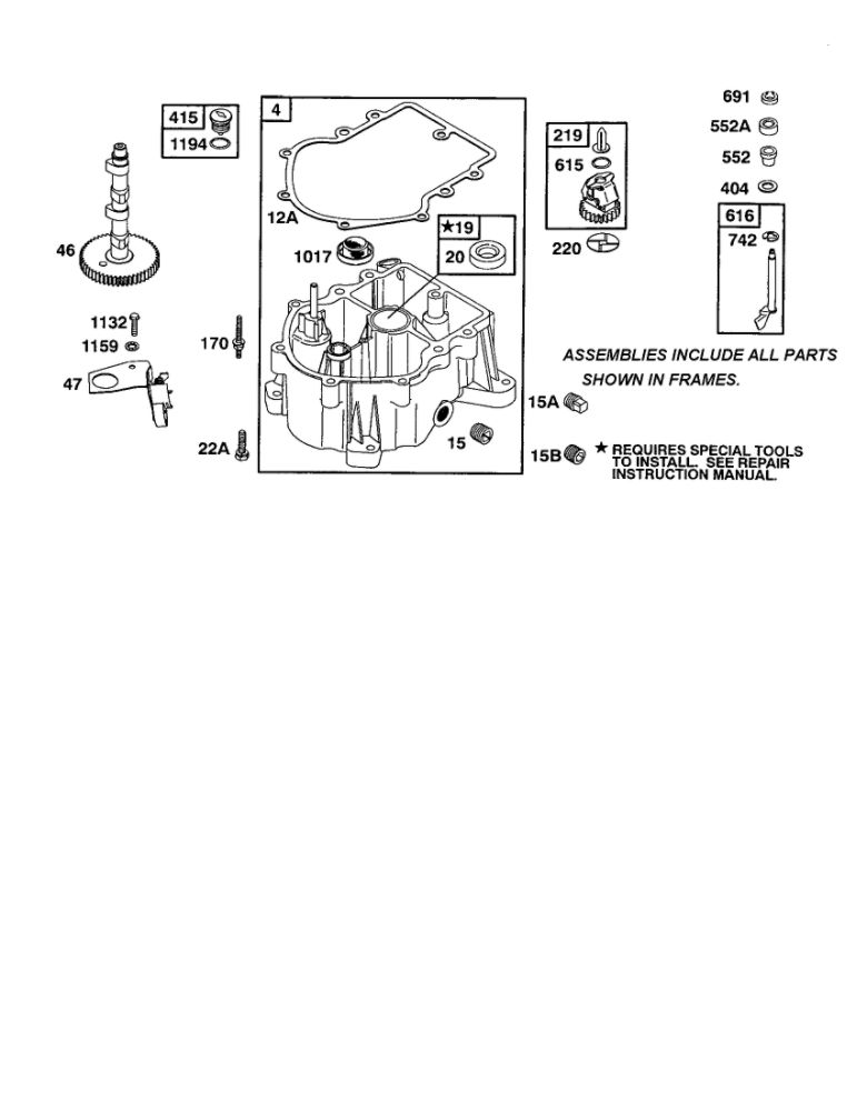 Engine Sump Diagram and Parts List for 422700-422799 2107- 2281- 2500 Briggs and Stratton Engine